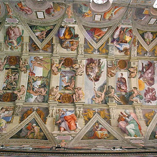 Die Decke der Sixtinischen Kapelle, gemalt von Michelangelo