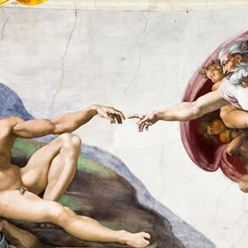 Die Erschaffung Adams, ein Fresko von Michelangelo in der Sixtinischen Kapelle