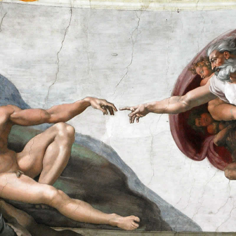 Detail der Erschaffung Adams, mit Fresko von Michelangelo in der Sixtinischen Kapelle